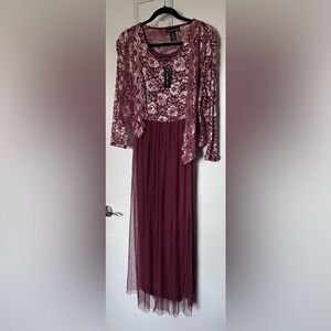 NWT Candalite Petite Burgundy Lace Sleeveless Dress & Shrug, PM